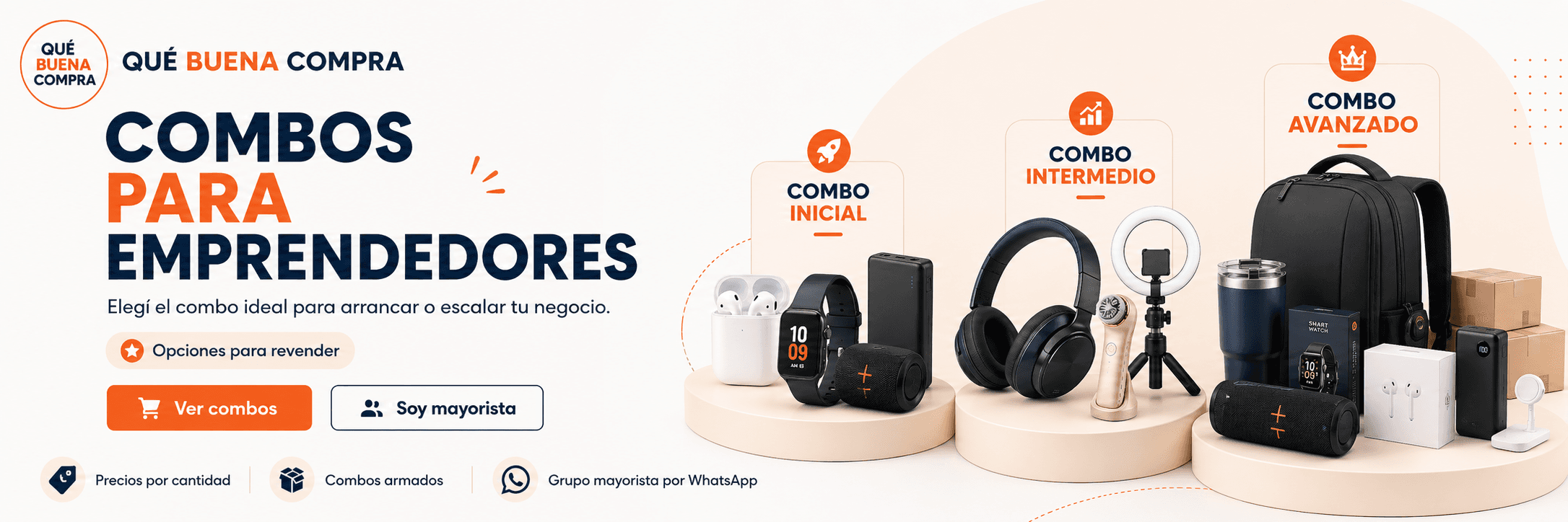 Combos para emprendedores: elegí el combo ideal para arrancar o escalar tu negocio. Combo inicial, intermedio y avanzado, con opciones para revender.